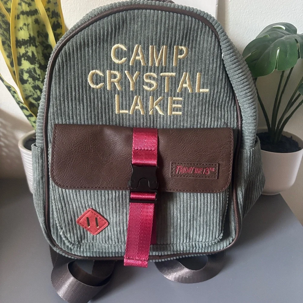 Camp Crystal Lake Corduroy Backpack with Maroon Strap